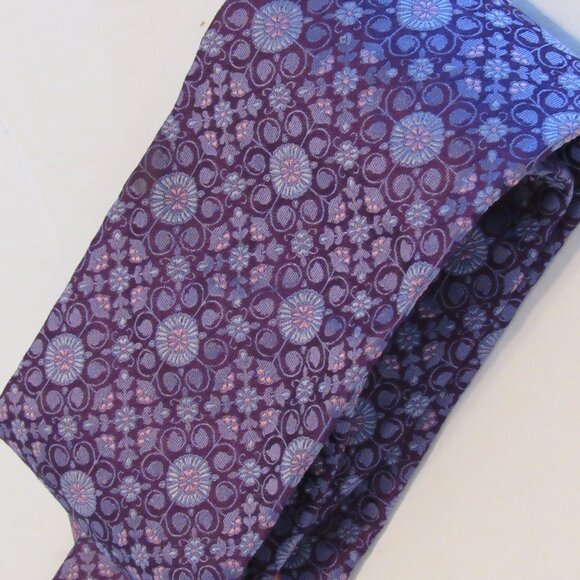 Ted Baker Purple 100% Imported Silk Necktie Tailored in USA Geometric Pattern - Picture 6 of 6